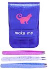 685349944132 Make Me Tweezers Set Of 3 Stainless Steel With Leatherette Case Frosted Glitter Blue