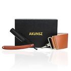 Ak-sbl114 Akunsz Straight Razor Kit Black Cutthroat With Leather 689992298246