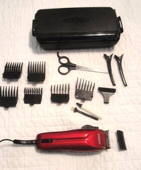 Hc275 Conair Red Electric Clippers With Attachments Model Hair Clipper Lot