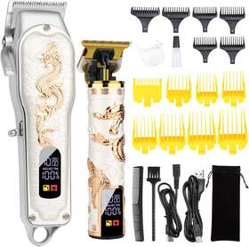 Hiena Pro 732139674905 Hair Clippers For Men T-blade Trimmer Set Professional White Gold