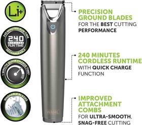 9818-803 Wahl Stainless Steel Rechargeable Cordless Stubble And Beard Trimmer Washable Head