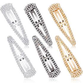 Willbond Barrettes-001 6 Pieces Rhinestone Hair Clips 3 1 Count Pack Of Black Silver Gold