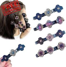 Zndije 774388369690 4pcs Satin Fabric Rhinestone Hair Bands Four-leaf Clover Fashion White