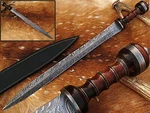 Damascus Steel Custom Handmade Gladius Sword Rose Wood Handle 30 Inch. Fixed Price $114.99.
