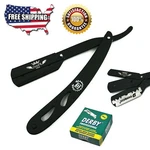 Barber Salon Beard Stainless Steel Shavette Straight Razor + 100 Blades Black. Fixed Price $15.99.