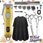 Cordless Digital Clipper Set For Men - W/ Scissors Combs Home Haircut Kit. Fixed Price $17.95.