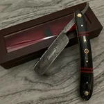 Damascus Steel Black Horn Custom Hand Made Folding Straight Edge Razor. Fixed Price $44.96.