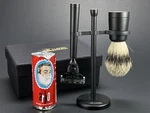 Steel Shaving Set Kit Black Brush Stand 3 Blade Edge Razor Arko Soap Gift Man. Fixed Price $39.99.