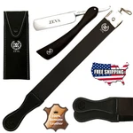 Zeva Wood Handle Straight Razor, Leather Sharpening Strap Strop 3 Pc Shaving Set. Fixed Price $24.99.
