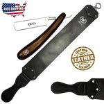 Zeva Wet Shaving Set- Wood Shave Ready Straight Razor + Wide Leather Strop Strap. Fixed Price $29.99.