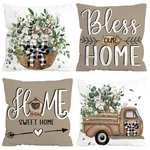 Farmhouse Throw Pillow Covers 18X18 Inch Of 4, Home Sweet Spring Cus.... Fixed Price $17.21.