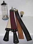Vintage Barbercide Comb Disinfectant Jar, Shave Brush & 2 Shaving Leather Strops. Fixed Price $115.00.