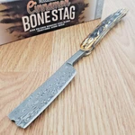 Rough Ryder Folding Razor 3.5" Damascus Steel Blade Cinnamon Stag Bone Handle. Fixed Price $35.79.