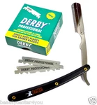 Samurai Stainless Steel Black Straight Edge Barber Razor + Derby 100 Blades. Fixed Price $13.75.