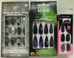 Kiss Glow Nails Xl Blk Point Tip, Impress Coffin Spirit Skull 3 Sets. Fixed Price $27.00.