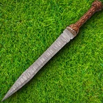 Damascus Gladius Grooved Sword 15.5" Steel Blade Sculpted Wood Handle. Fixed Price $86.39.