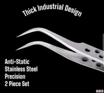 2 Pieces Industrial Anti-static Extra Thick Curved & Straight Tip Tweezers 8813. Fixed Price $16.90.