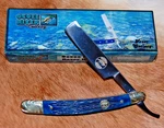 Ocoee River Blue Bone Handle Straight Razor Folding Knife - New. Fixed Price $19.95.