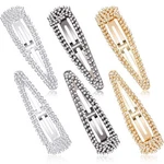 6 Pieces Rhinestone Hair Clips 3 Inch Snap Barrettes Black, Silver, Gold. Fixed Price $15.61.