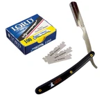 Stainless Steel Black Straight Edge Barber Razor + 100 Lord Single Blades By Cs. Fixed Price $10.45.
