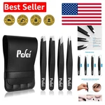 High-quality Professional Tweezers Set For Precision Facial Grooming With Case. Fixed Price $14.99.