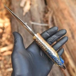 Bg Damascus Steel Blade Tactical Hunting Knife Pine Cone Corelon With Sheath. Fixed Price $29.74.