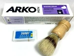 Arko Moisturizing Men's Shaving Cream 100G+ Brush Pc Derby Blades. Fixed Price $19.99.