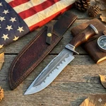 Forged Sawtooth Hunting Knife Bushcraft Survival Tool, Walnut Wood Handle. Fixed Price $49.99.