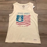 Nwt Life Is Good American Flag Heart Women's Tank Top Size Xs Cream Beige Usa. Fixed Price $19.99.