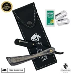 New Grey Wooden Straight Edge Barber Razor Cut Throat Salon Shavette + 5 Blades. Fixed Price $10.50.