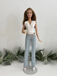 Barbie Basics Collection 002 Model 07 Black Label Logo Denim Jeans Stand. Fixed Price $129.99.