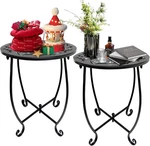 2 Pack Outdoor Side Tables, 14" Round Patio Table, Weather Resistant Metal. Fixed Price $50.69.