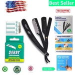 Equinox Professional Straight Edge Razor Kit With 100 Derby Blades - Matte Black. Fixed Price $19.99.