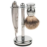Parker SR1 Shave Set - Stainless Straight Razor, STAND,100 Blades & Brush. Fixed Price $69.99.