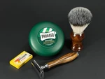 Wood Handle Barber Shaving Set 4PC Kit Wet Shave Safety Razor Brush Blades Gift. Fixed Price $34.64.