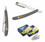 Stainless Steel Gray Straight Edge Barber Razor With 200 Lord Blades By Cs. Fixed Price $16.75.