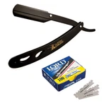 Classic Samurai Matte Black Folding Straight Razor + 100 Lord Single Blades. Fixed Price $11.99.