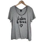 Life Good Shirt Women's Large Fitted Listen To Your Heart Striped Grey. Fixed Price $17.99.