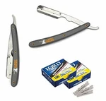 Stainless Steel Gray Straight Edge Barber Razor With 200 Lord Blades By Cs. Fixed Price $16.90.