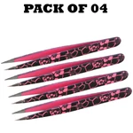 Pack 04 Forgica Professional Stainless Steel Paper Coated Color Tweezers. Fixed Price $13.99.