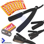 Straight Edge Barber Hair Shaving Razor Folding Knife + Free Pack Of 10 Blades. Fixed Price $11.85.