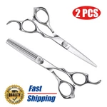 Pro Barber Scissors Set - 2PCS Hair Cutting & Thinning Shears For Salon Styling. Fixed Price $10.99.