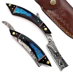 Custom Hand Made Damascus Steel Straight Folding With Shave Ready RAZOR-27. Fixed Price $70.00.