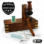 Barber Shaving Set Pure Badger Brush, Straight Cut Razor Stand & Wooden Box Mens. Fixed Price $79.99.