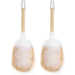 Feather Duster, Lambswool For Cleaning Set Of 2, Wooden Handle With Ha.... Fixed Price $16.87.